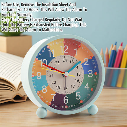 USB Charging Early Education Kids Metal Small Alarm Clock for Bedroom Bedside