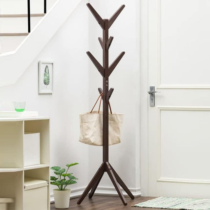 Solid Wood Coat Rack Floor Standing Clothes Hanger with 8 Hooks