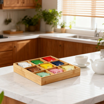 Bamboo Wood 9 Grid Food Plate Serving Tray for Hotel BBQ Hot Pot Home Party