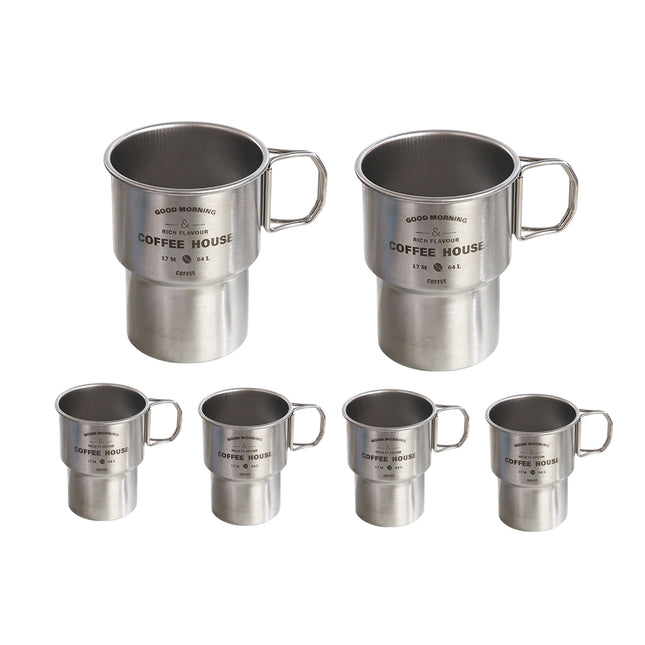 6PCS Stainless Coffee Steel Camping Cups with Foldable Handle 480ml Food-Grade