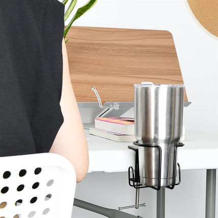 Clip-On Table Cup Holder Metal Cup Tray Adjustable Clip Anti-Slip Base Stable