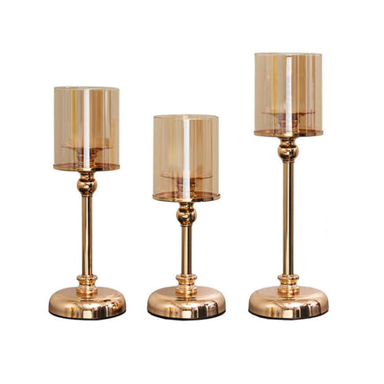 3PCS Light Luxury Style Candlestick Alloy and Glass Material Home Decor Durable
