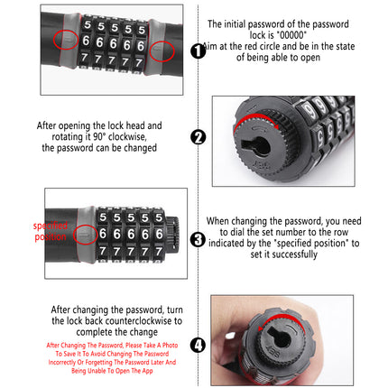 Bike Chain Lock Combination Anti Theft Security Lock 120cm Length Anti-Theft