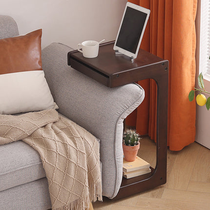 Solid Wood Rolling Coffee Table Mobile Side Table with Wheels 2-Tier Home Use