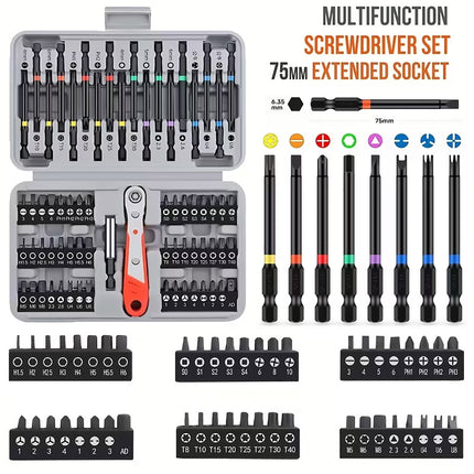 Screwdriver Bit Set 68pcs 1/4 inch 36 Tooth Mini Ratchet Multi Head Drive Kit