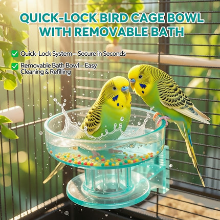 Bird Cage Bath Feeder Bowl Removable PP Plastic Quick Lock Parrot Cockatiel