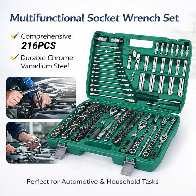 Socket Wrench Tool Set 216pcs Chrome Vanadium Auto Repair Ratchet Bit Workshop