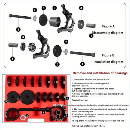 23pcs Automotive Heavy Duty Front Hub Bearing Race Service Kit Repair Set Tool