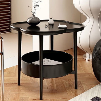 Trendy Black Round Coffee Side Table Modern Minimalist End Table for Living Room