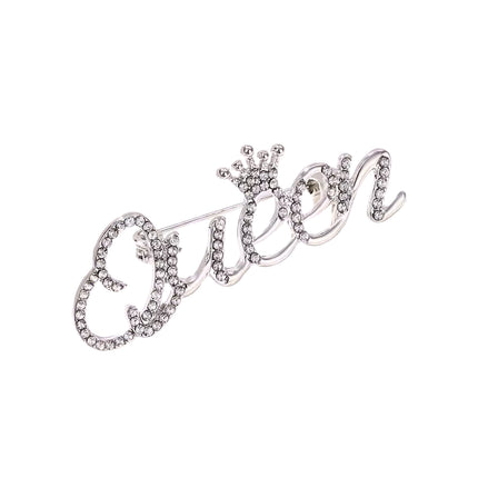 Rhinestone Queen Crown Brooch Alloy Pin Silver Gold for Clothing Accessories