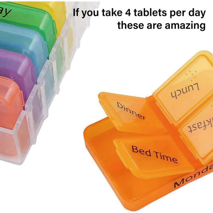 Plastic Medicine Box One-Week Pill Storage Box Multi-Colored Durable Organizer