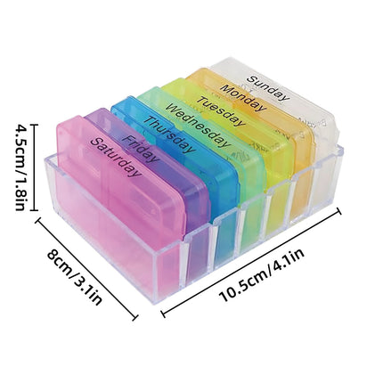 Plastic Medicine Box One-Week Pill Storage Box Multi-Colored Durable Organizer