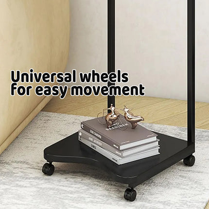 Black Mobile Side Table with Wheels 2-Tier Durable for Living Room Bedroom Use
