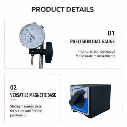 Dial Indicator Gauge Set 0-10mm Magnetic Base Test Precision Measurement Use