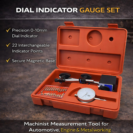 Dial Indicator Gauge Set 0-10mm Magnetic Base Test Precision Measurement Use