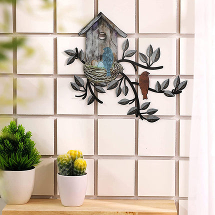 Metal Birdhouse Wall Decoration Iron Mural for Home Garden Outdoor Indoor Decor