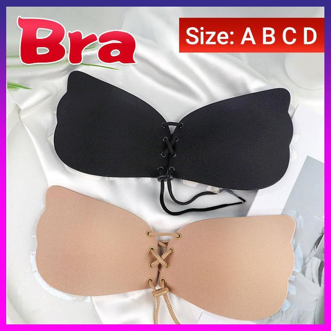 Strapless Backless Invisible BRA Push Up Stick On Silicone Lingerie Adjustable Black - Aimall
