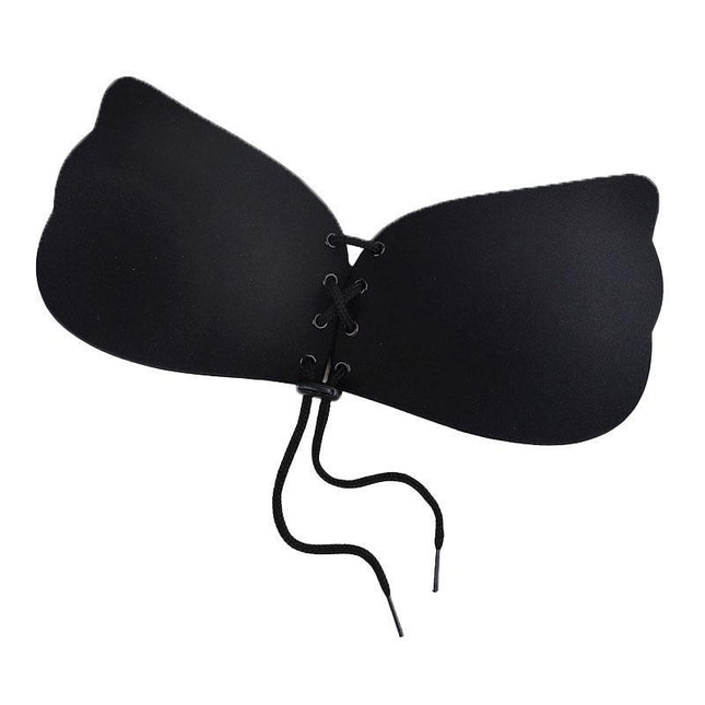 Strapless Backless Invisible BRA Push Up Stick On Silicone Lingerie Adjustable Black - Aimall