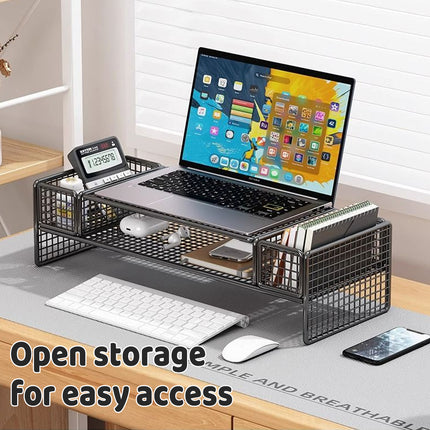 Monitor Laptop Height Riser with Storage Shelf for Home Office Space Saving Use