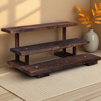 Solid Wood Step Shelf Display Rack Rustic Style Sturdy Durable Space Saving