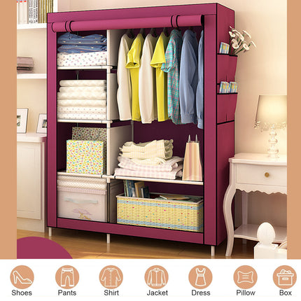 Simple Steel Frame Wardrobe with Non-Woven Fabric Cover for Clothes Storage Use
