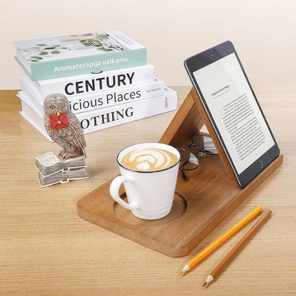 Wooden Small Book Shelf with Drink Glass Pen Holder Triangle Bookmark Book Rest