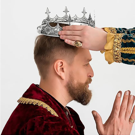 Men Crown Headpiece Royal Vintage Metal Crown Gold Medieval King Costume Party