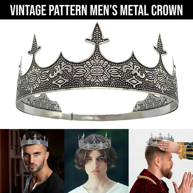 Men Crown Headpiece Royal Vintage Metal Crown Gold Medieval King Costume Party