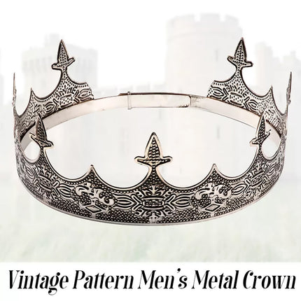 Men Crown Headpiece Royal Vintage Metal Crown Gold Medieval King Costume Party
