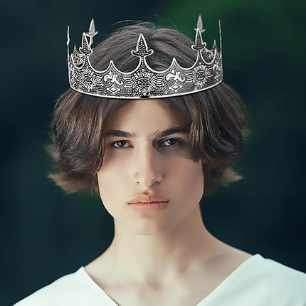 Men Crown Headpiece Royal Vintage Metal Crown Gold Medieval King Costume Party