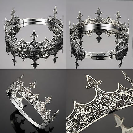 Men Crown Headpiece Royal Vintage Metal Crown Gold Medieval King Costume Party