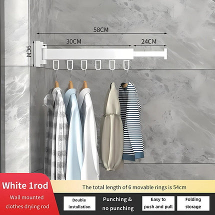 Wall Mounted Folding Drying Rack Telescopic Clothes Hanger Balcony Indoor Rod