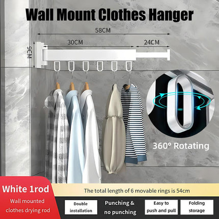 Wall Mounted Folding Drying Rack Telescopic Clothes Hanger Balcony Indoor Rod