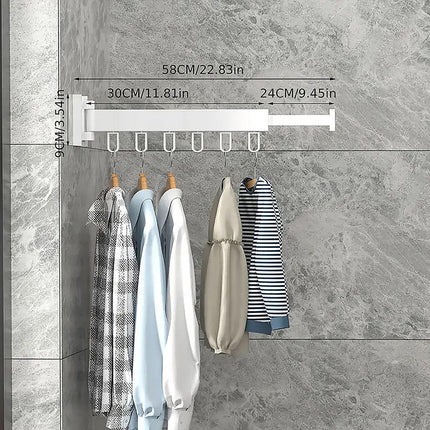 Wall Mounted Folding Drying Rack Telescopic Clothes Hanger Balcony Indoor Rod