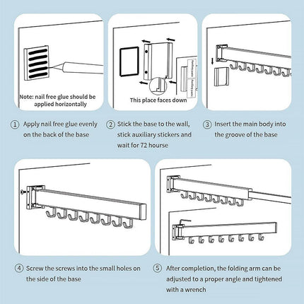 Wall Mounted Folding Drying Rack Telescopic Clothes Hanger Balcony Indoor Rod