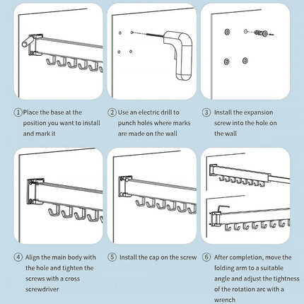 Wall Mounted Folding Drying Rack Telescopic Clothes Hanger Balcony Indoor Rod
