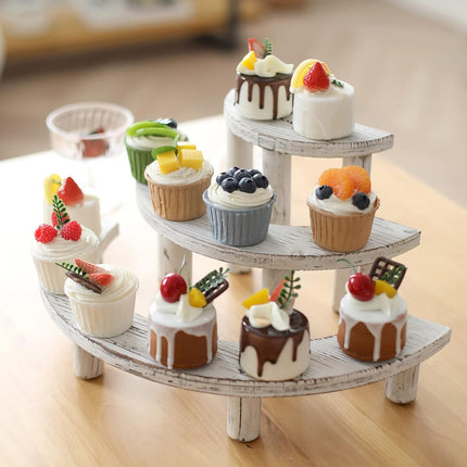 3 Tier Solid Wood Dessert Stand White Aesthetic for Party Cake Pastry Display