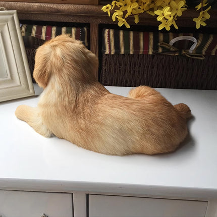 Simulation Golden Retriever Dog Model Leather Fur Home Decoration Ornament