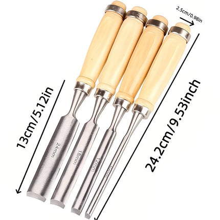 Wood Carving Chisel Set 4 Piece Half Round Gouge Carpenter Woodworking Tool