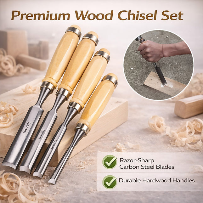 Wood Carving Chisel Set 4 Piece Half Round Gouge Carpenter Woodworking Tool
