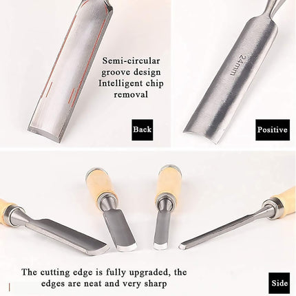 Wood Carving Chisel Set 4 Piece Half Round Gouge Carpenter Woodworking Tool