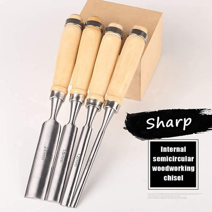 Wood Carving Chisel Set 4 Piece Half Round Gouge Carpenter Woodworking Tool