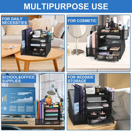Multi-Tier Desktop Organizer File Holder Document Storage Rack Office Shelf