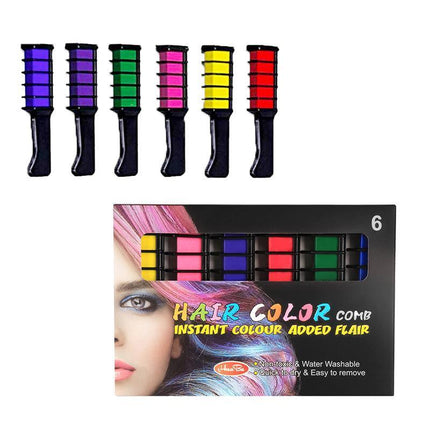 6 Colours Hair Chalk Comb Kit Washable Hair Dye Brush Kids Girls Party Temporary - Aimall