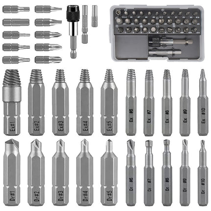 33 Piece Damaged Screw and Bolt Extractor Set with Tap Die Bits and Ratchet