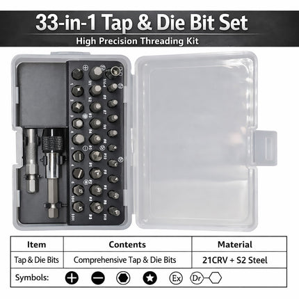 33 Piece Damaged Screw and Bolt Extractor Set with Tap Die Bits and Ratchet