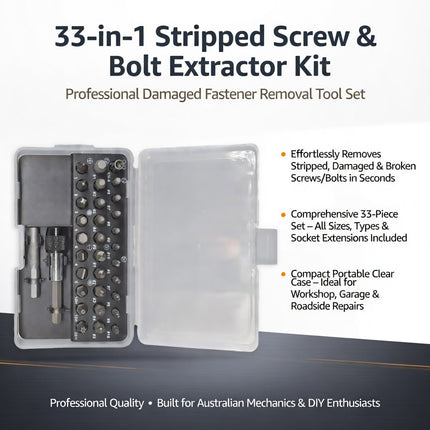 33 Piece Damaged Screw and Bolt Extractor Set with Tap Die Bits and Ratchet