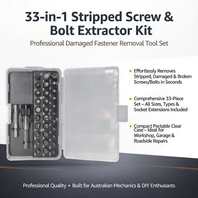33 Piece Damaged Screw and Bolt Extractor Set with Tap Die Bits and Ratchet