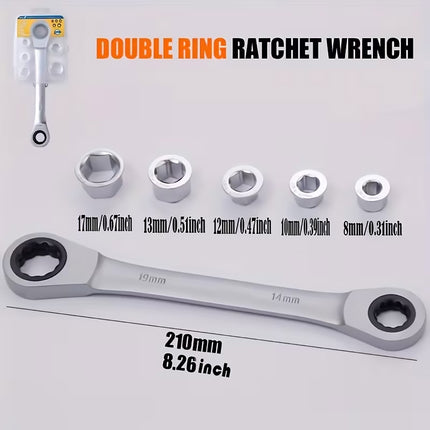 Ratchet Wrench Socket Set 6pcs Dual Ring 72 Tooth Chrome Vanadium Bike Car