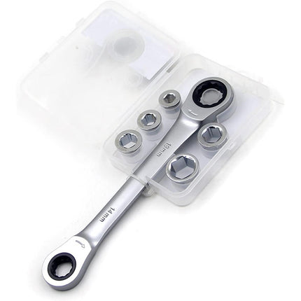 Ratchet Wrench Socket Set 6pcs Dual Ring 72 Tooth Chrome Vanadium Bike Car